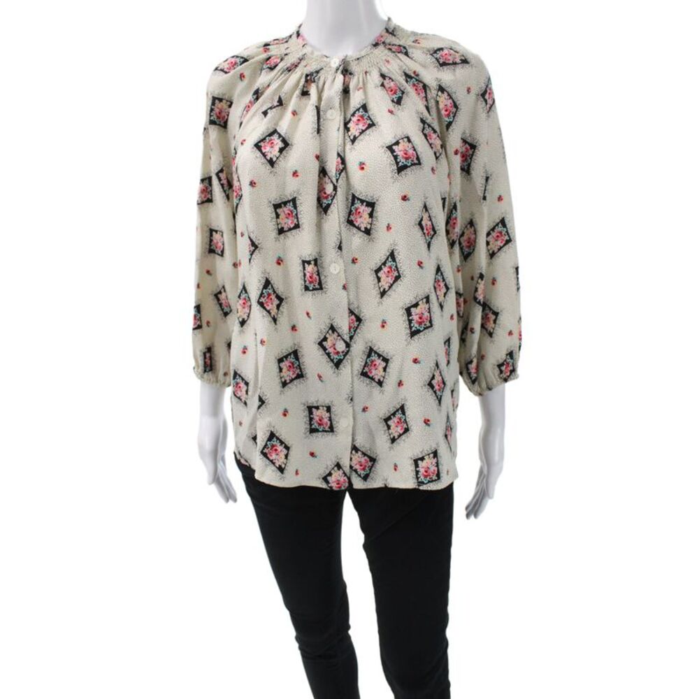 Tucker Women Silk Floral Blouse 3/4 Sleeve Multicolor Size S